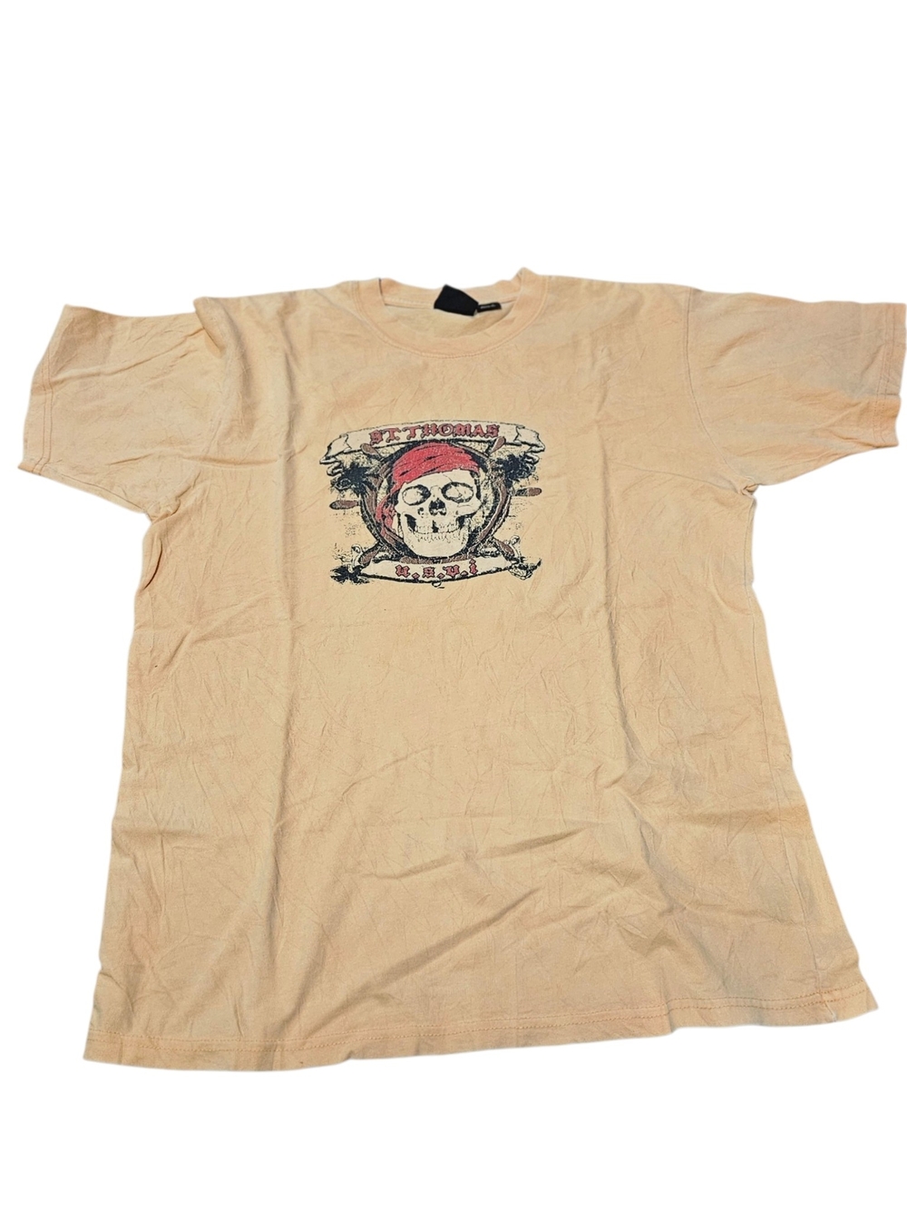 ​Vintage DK St. Thomas USVI Pirate Skull Graphic T-Shirt Tan Men's Size M Y2K